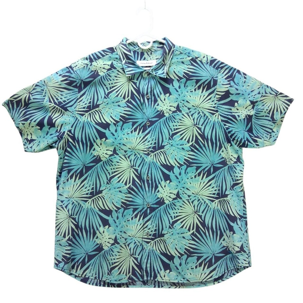 Tommy Bahama Mens XXL Tropical Palm Leaf Single Stitch Cotton Button Up Shirt